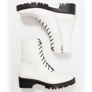 Who What Wear White Combat Boots with Black Accents